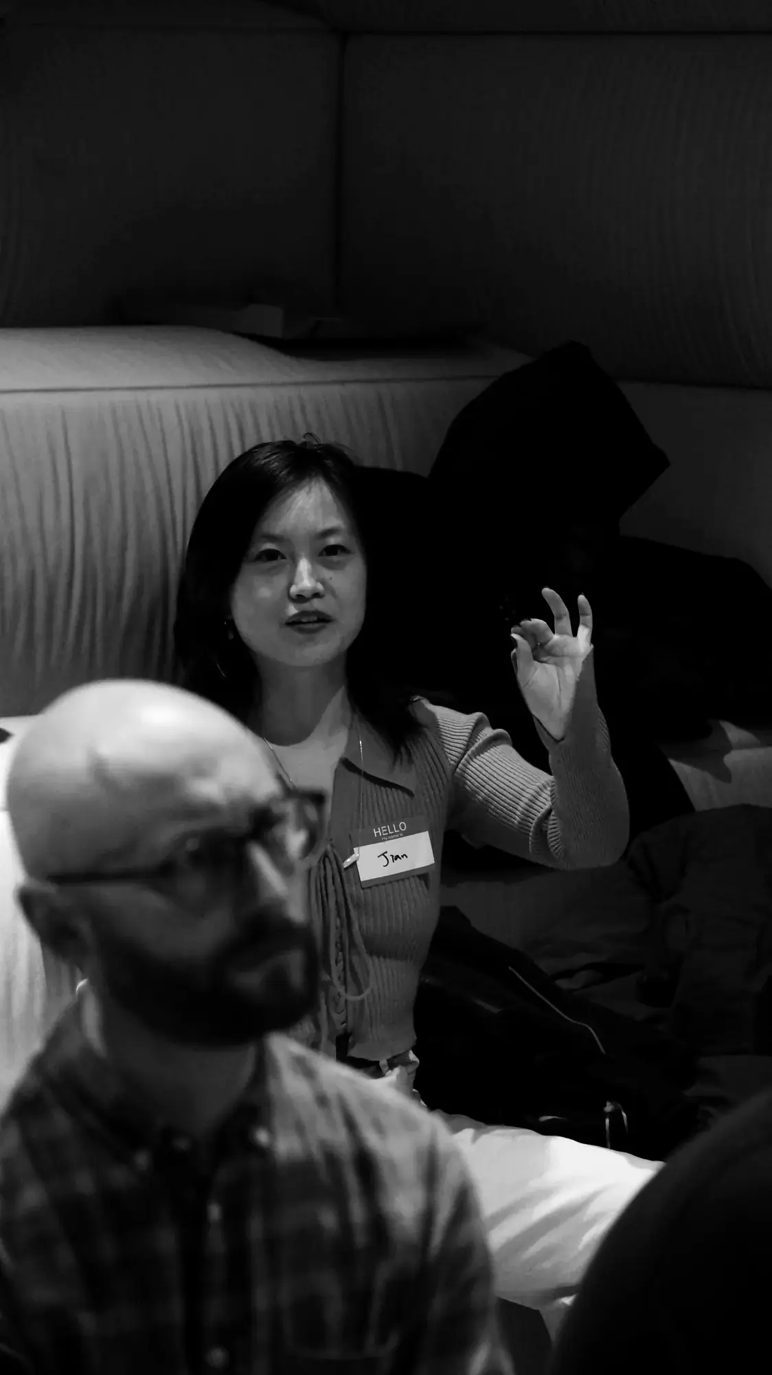 Attendees in conversation