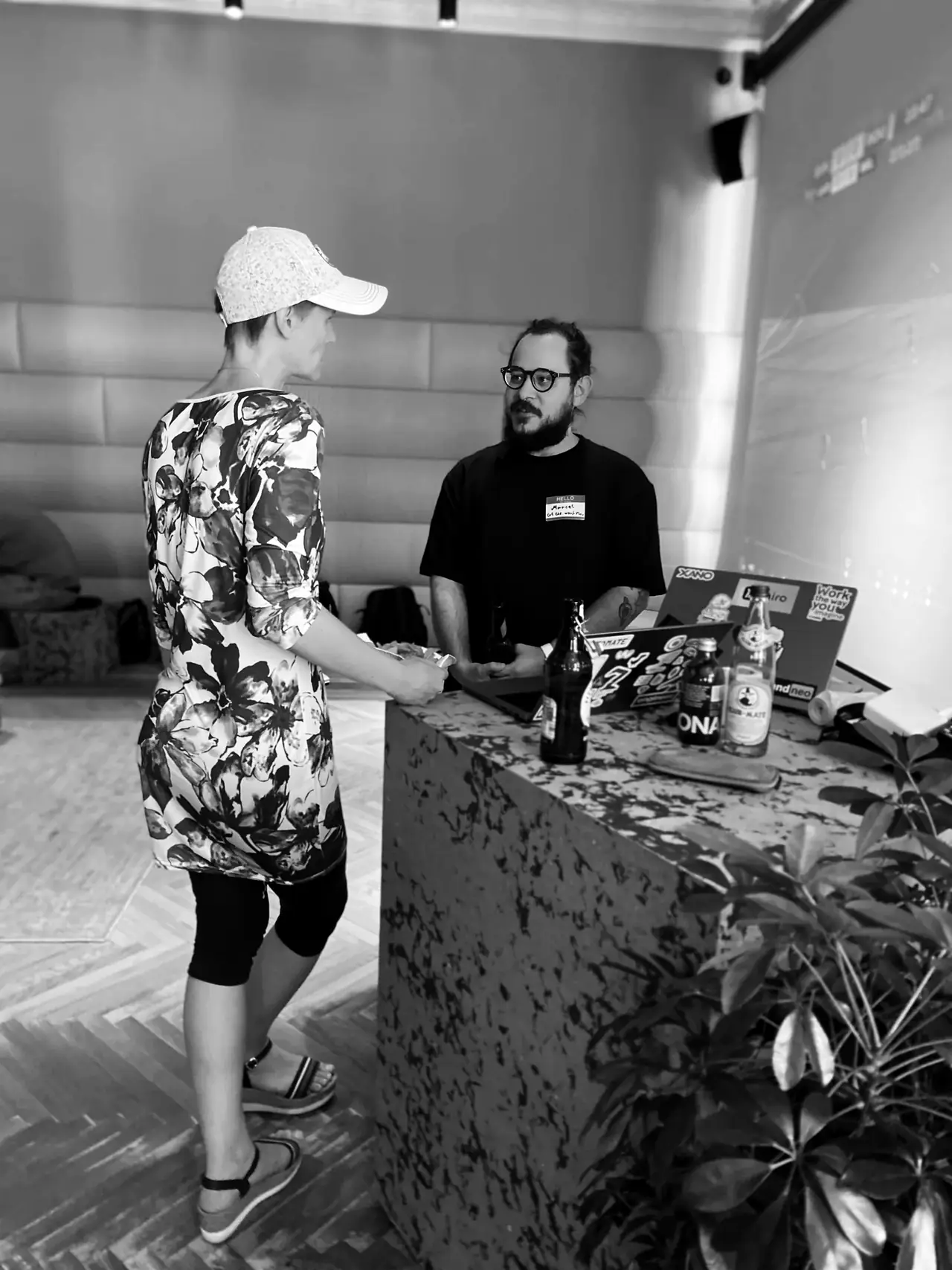 Conversation at the counter